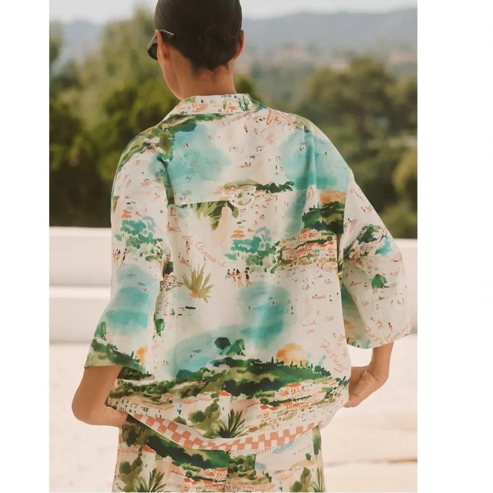 Anthropologie Celandine Linen Blend Shirt Size Small NWT Coastal Mediterranean